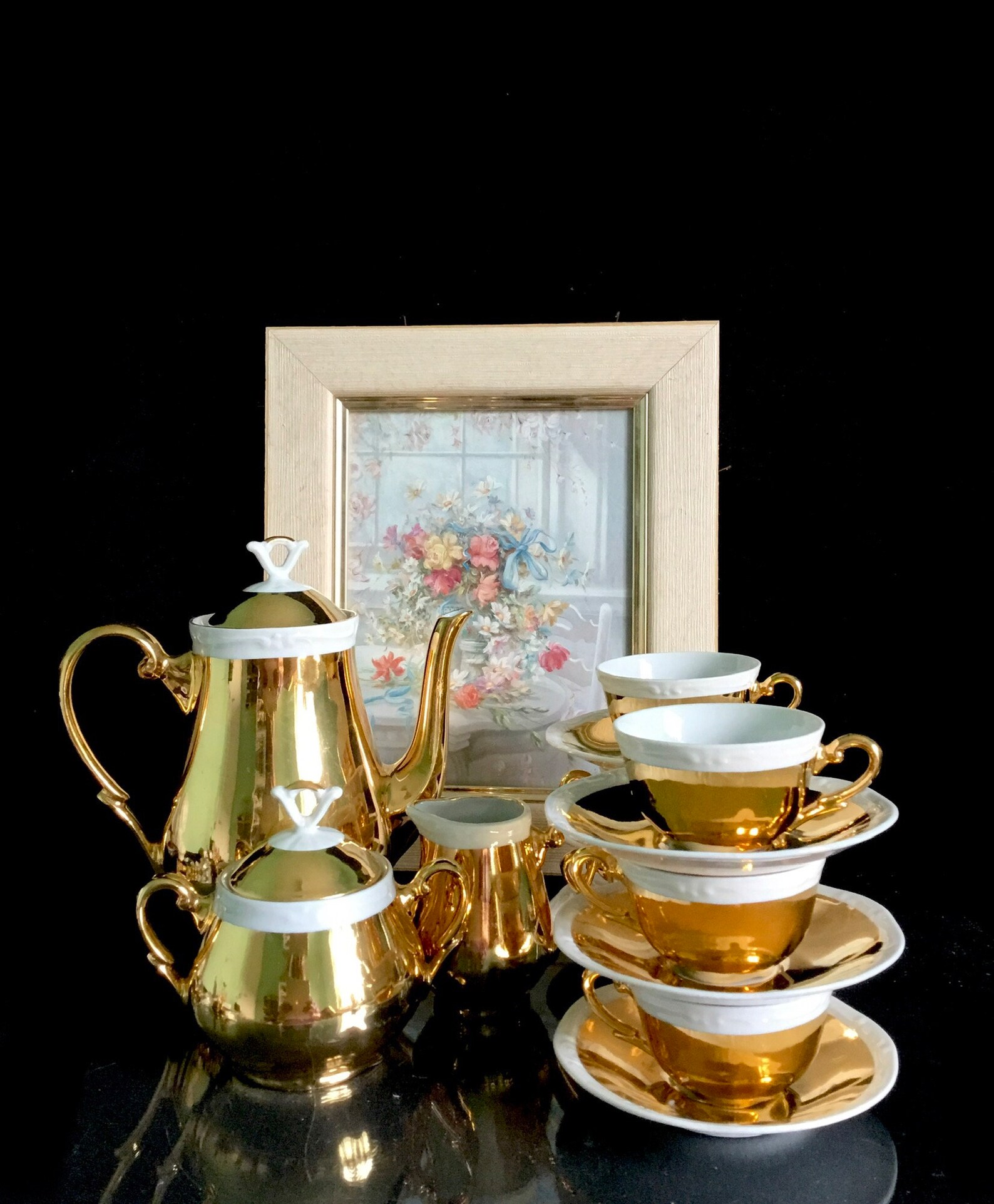 Bavaria Porcelain Antique Tea Set Porcelain in Golden Color and White ...