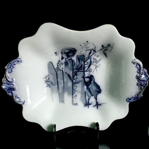 English porcelain Staffordshire Brown-Westhead, Moore shops & Co antique victorian plate and bowl with birds from 1800 rare