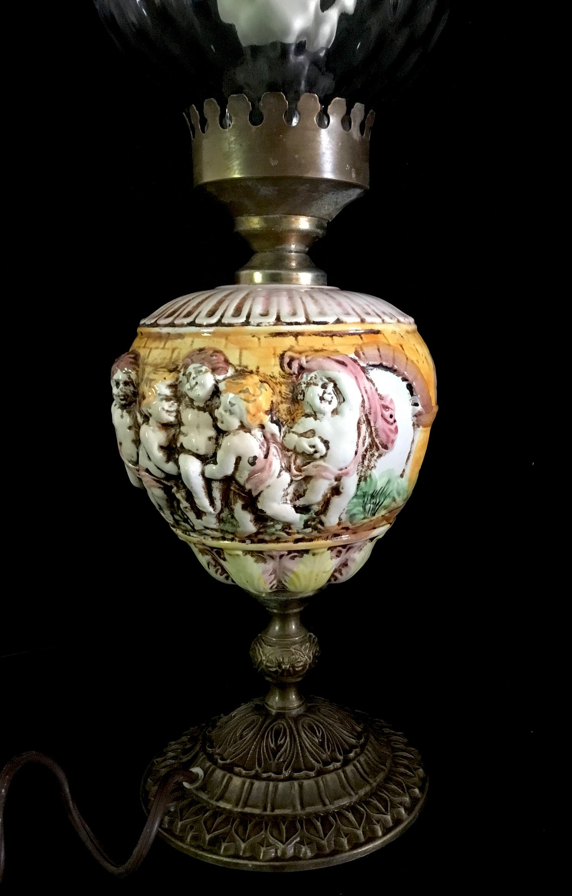 Italian porcelain capodimonte antique table lamp with cherubs. Etsy