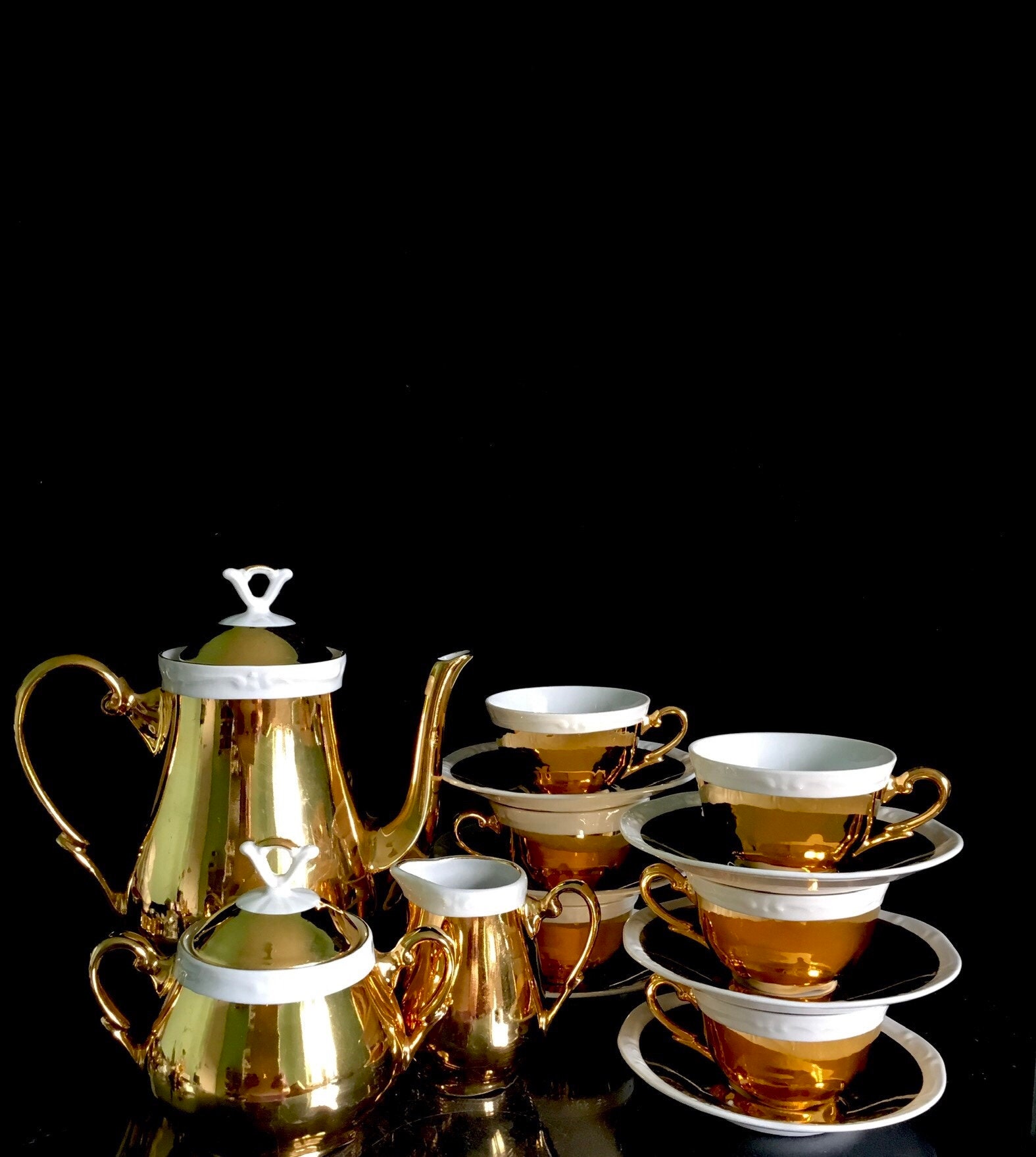 Bavaria Porcelain Antique Tea Set Porcelain in Golden Color and White ...
