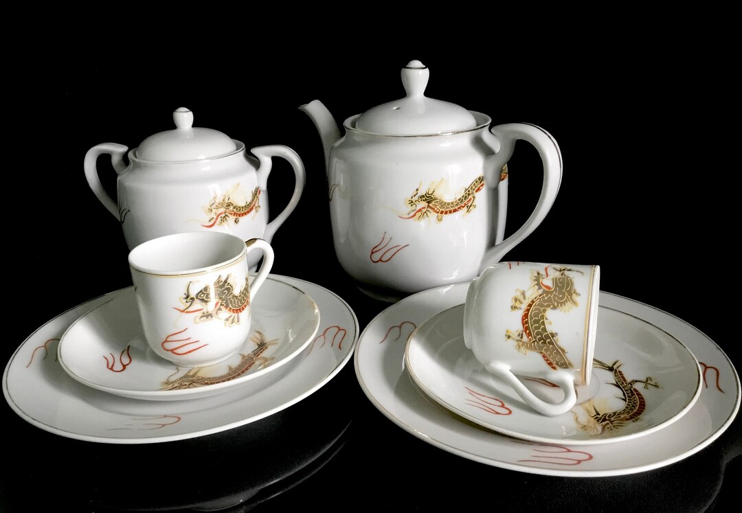 Lithophane Japanese Porcelain Antique Dragon Tea Set in Etsy