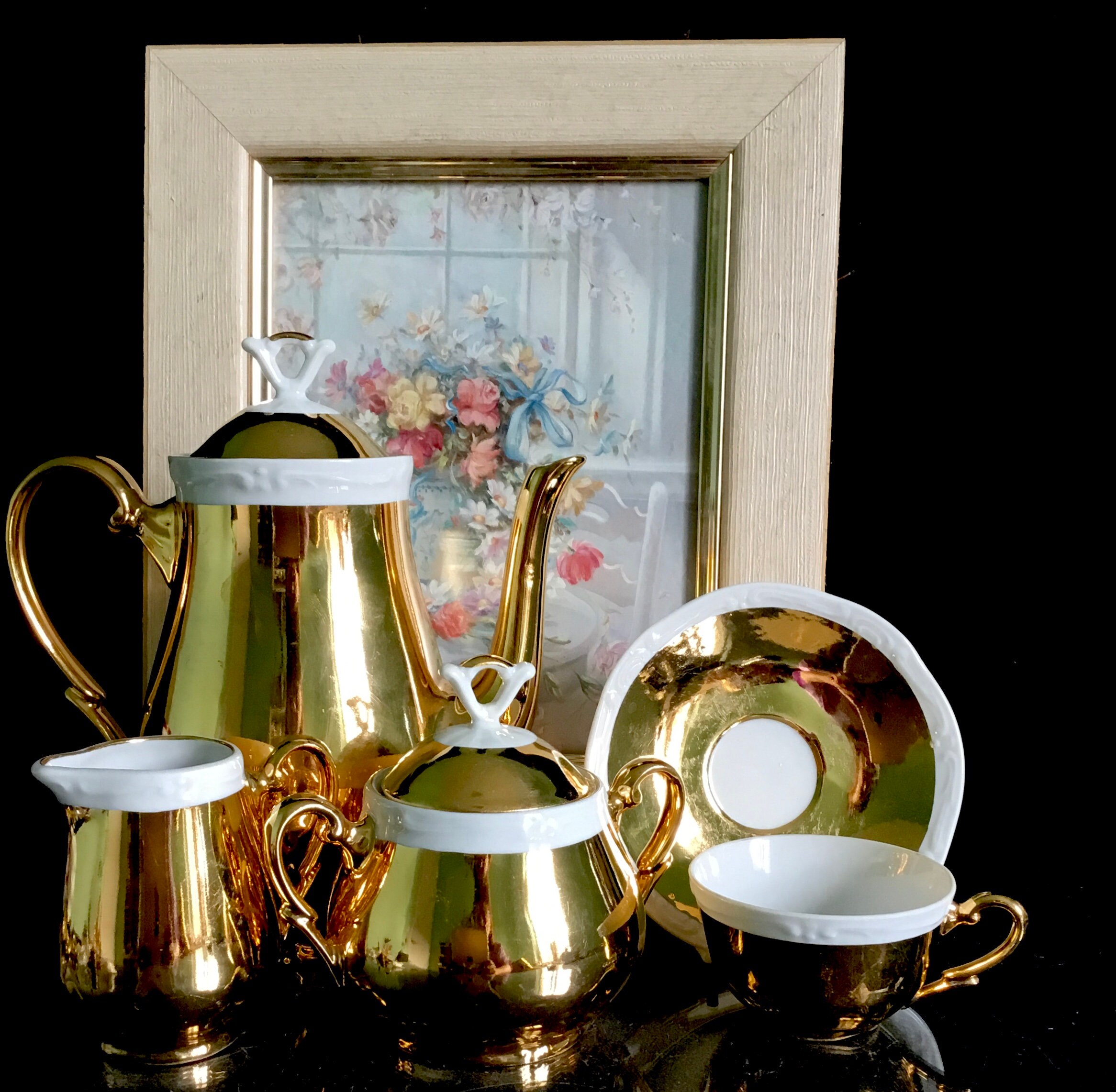 Bavaria Porcelain Antique Tea Set Porcelain in Golden Color and White ...