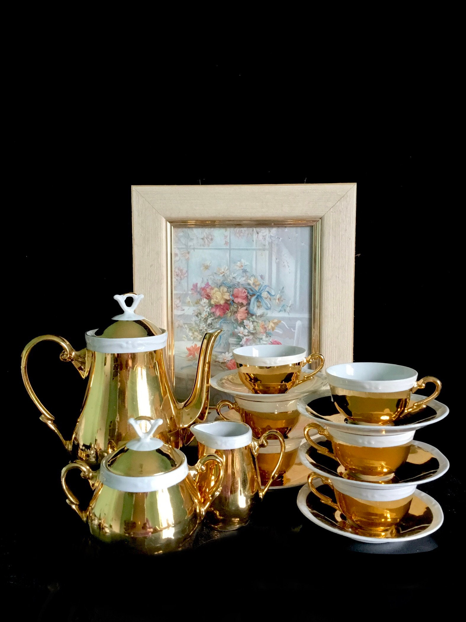 Bavaria Porcelain Antique Tea Set Porcelain in Golden Color and White ...