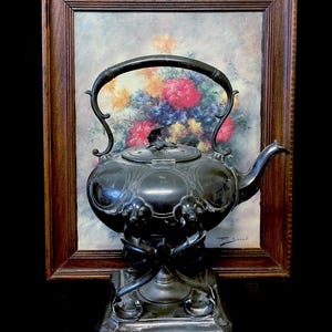 R. Broadhead & Company, Sheffield, antica teiera vittoriana in argento Sheffield con scaldavivande della metà del 1800