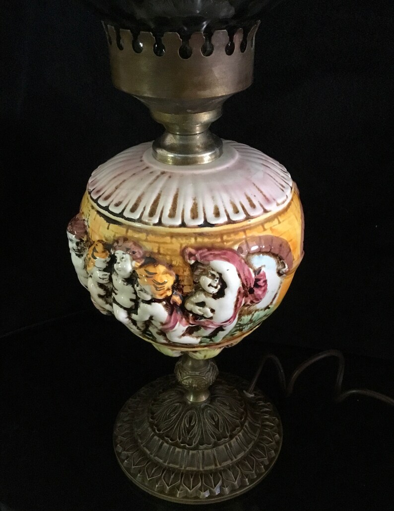 Italian porcelain capodimonte antique table lamp with cherubs. Etsy