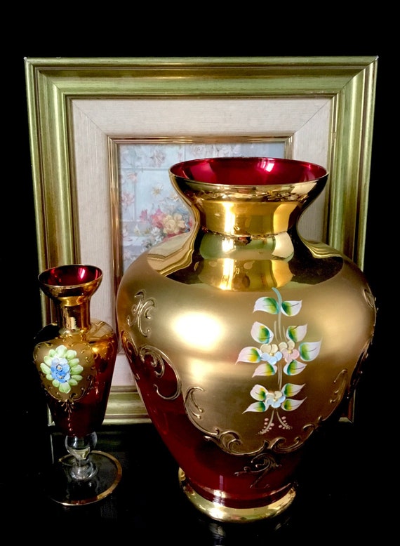 Jarrón de cerámica chapado en oro con forma de Granada, flores