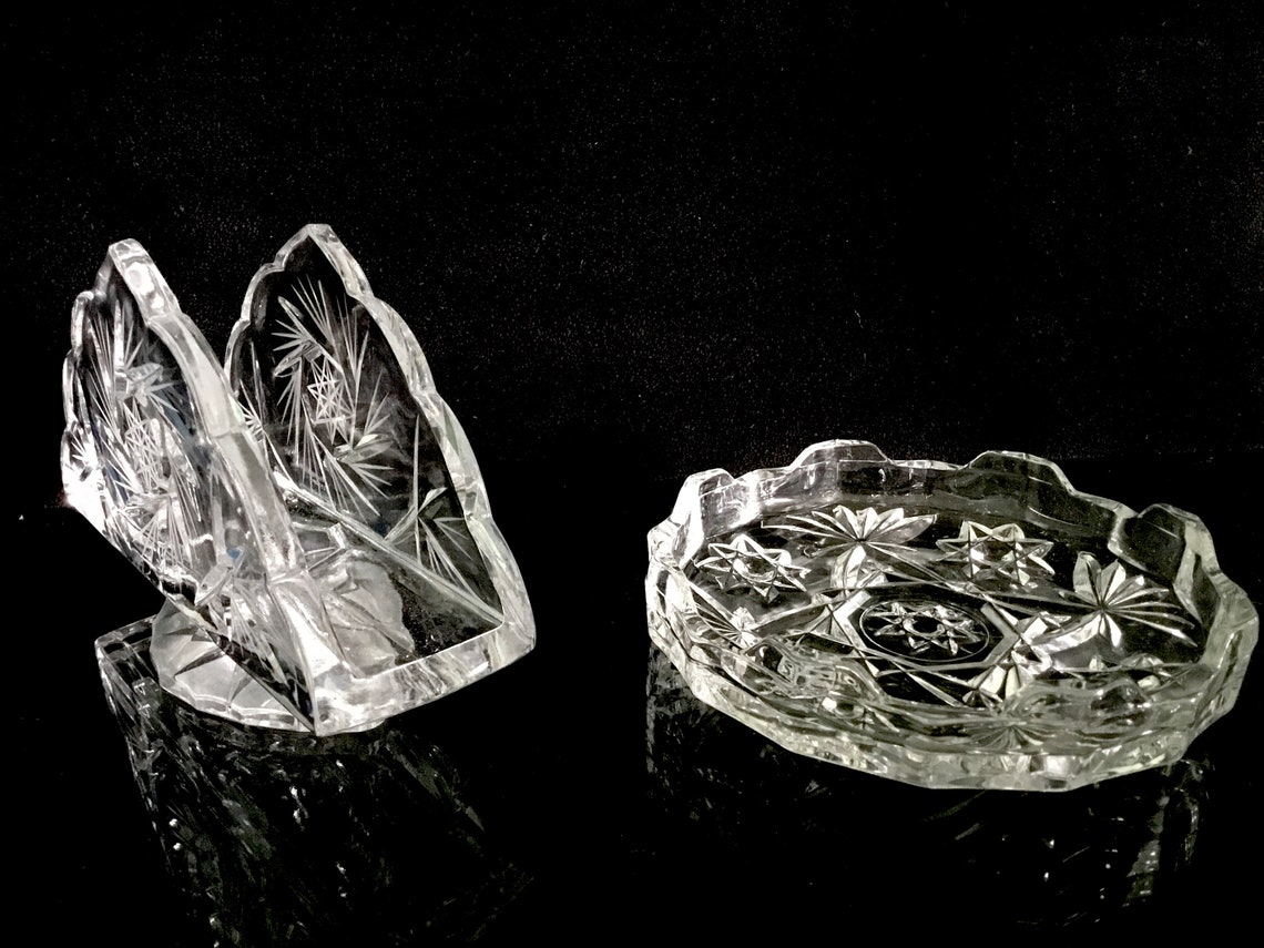 Bohemia Crystal napkin Holder and plate Etsy