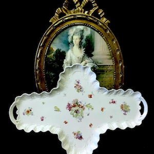 Art Nouveau French porcelain antique cross-shaped porcelain floral tray. Rare