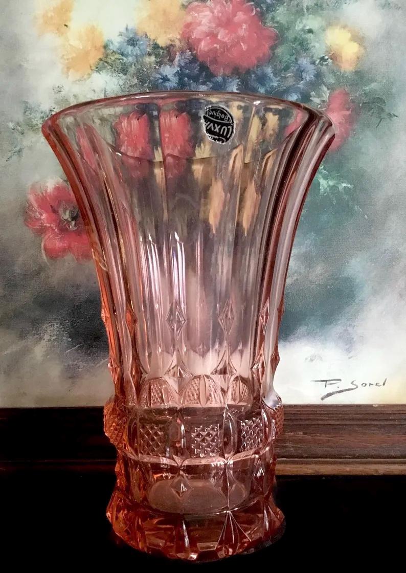 Val Saint Lambert Luxval Vase Salmon Color Art Deco Belgium Design