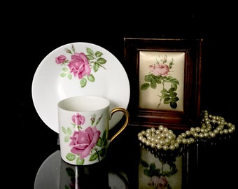 Tasse vintage en porcelaine de Limoges avec rose. Rares