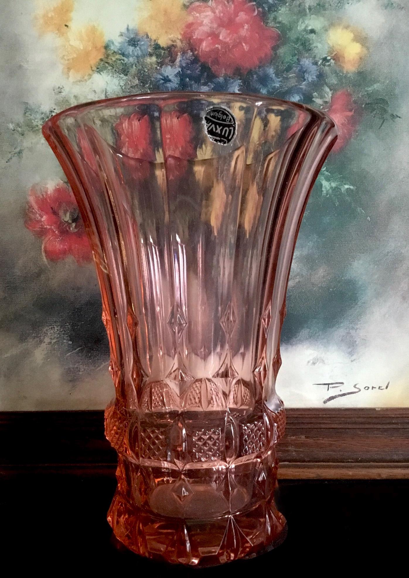 Val Saint Lambert Luxval Vase Salmon Color Art Deco Belgium Design