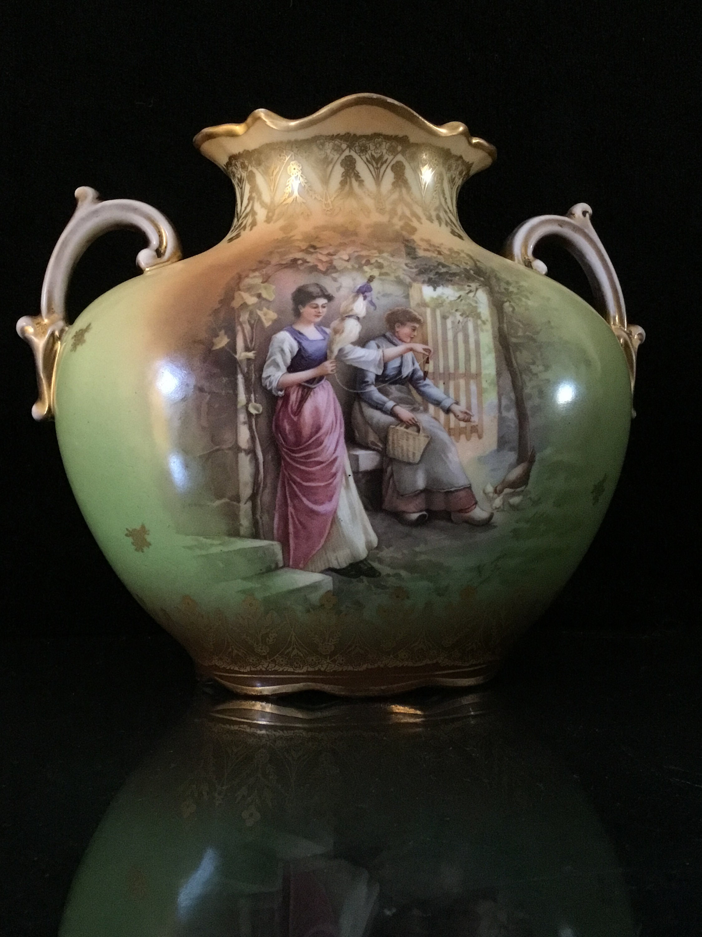 Vienna porcelain antique green vase from 1800s. Signed A.F. Etsy