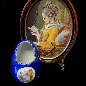 Antique Cobalt Blue Porcelain Egg Vase: Royal Vienna Style Tavern Scene