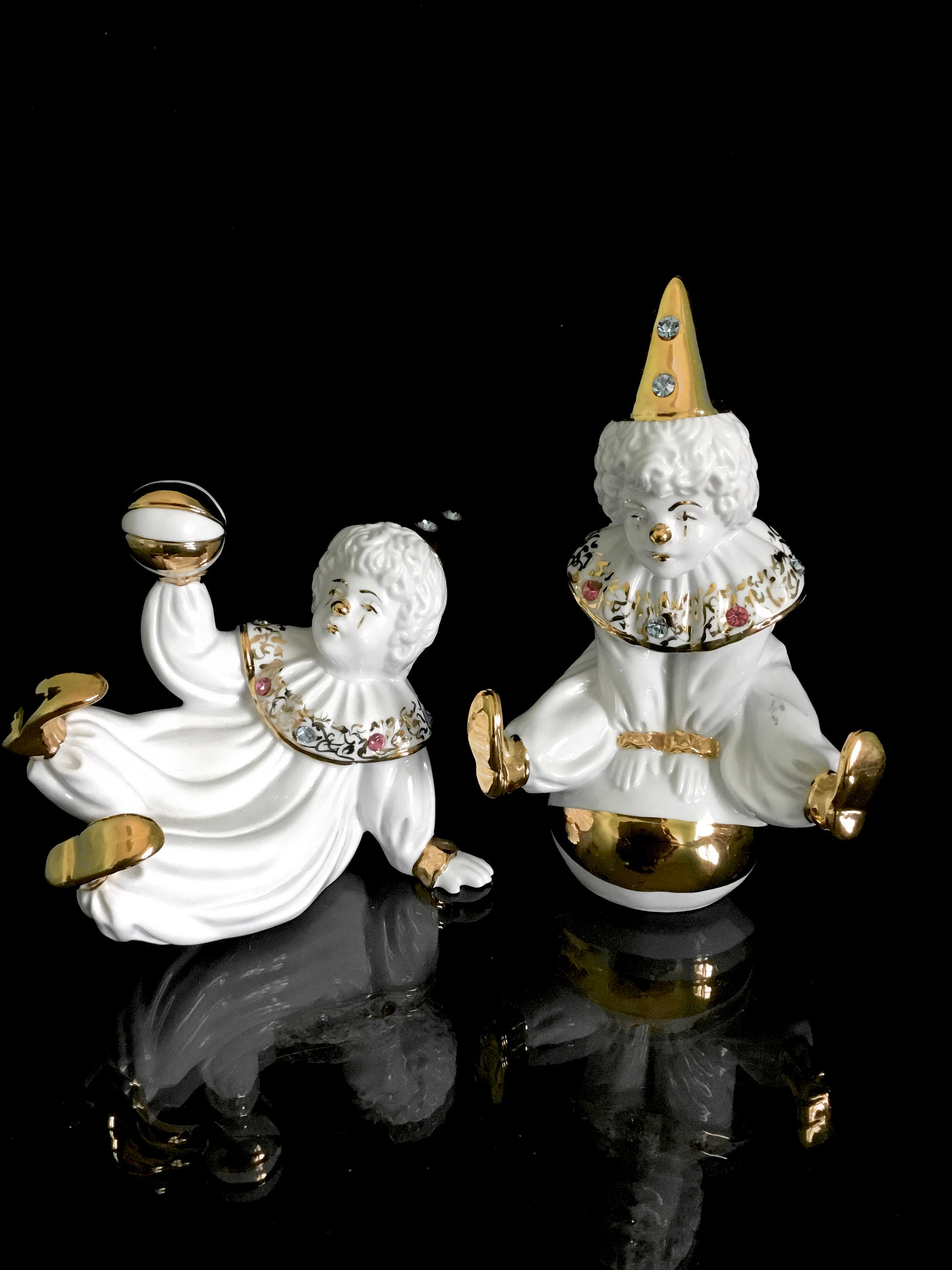 Limoges Porcelain figurine Swarovski clown with golden ball. Etsy