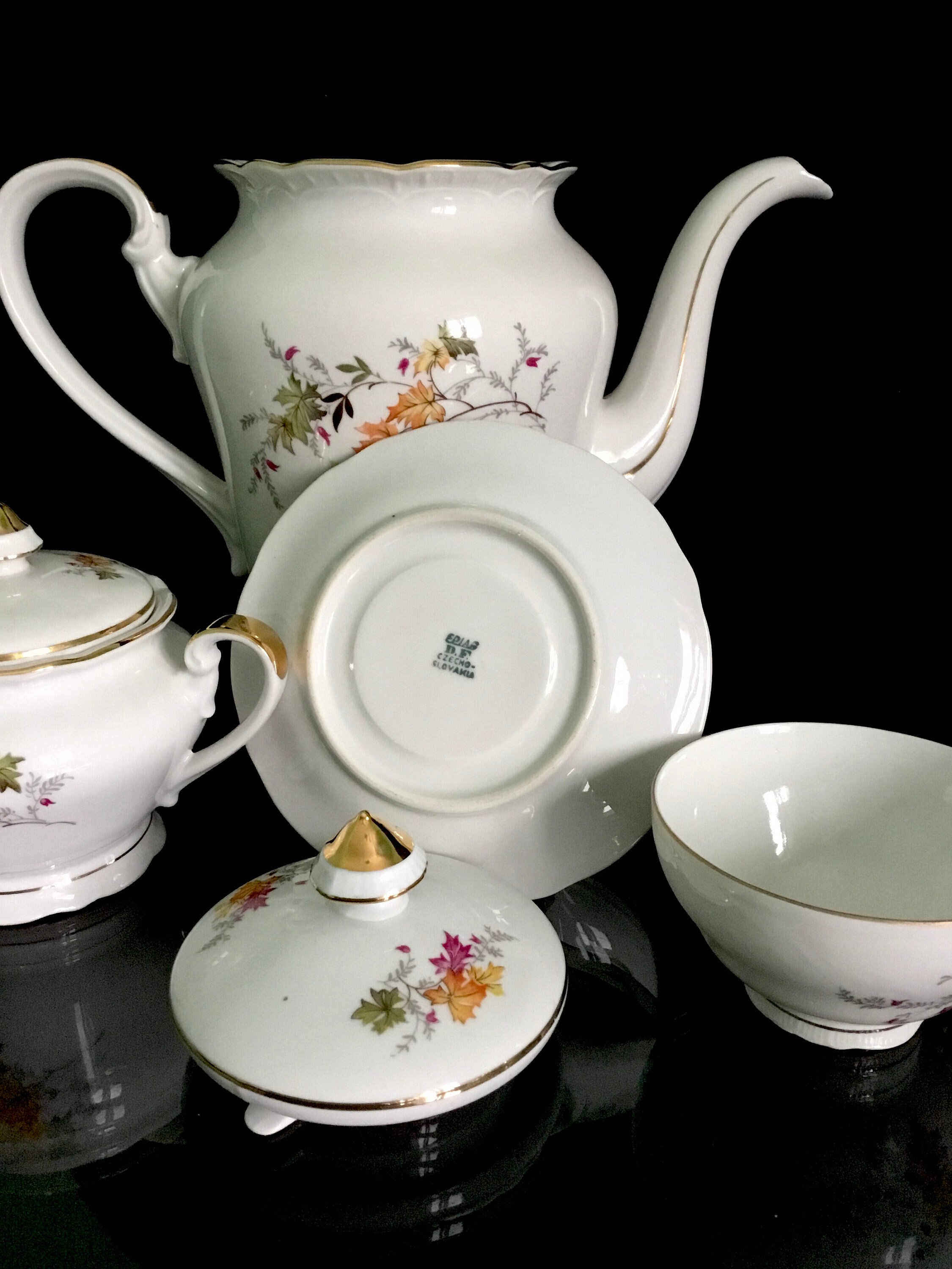 Bohemia Porcelain antique tea set with autumn flowers. Rare Etsy