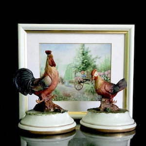 Capodimonte Porcelain vintage couple rooster and hen