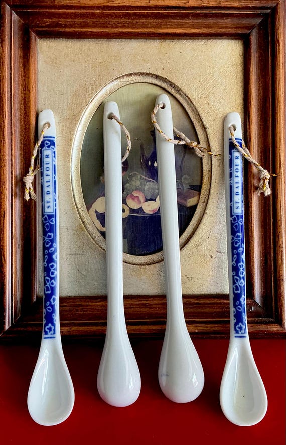 Vintage St Dalfour Porcelain French Jam Spoon With Blue and White