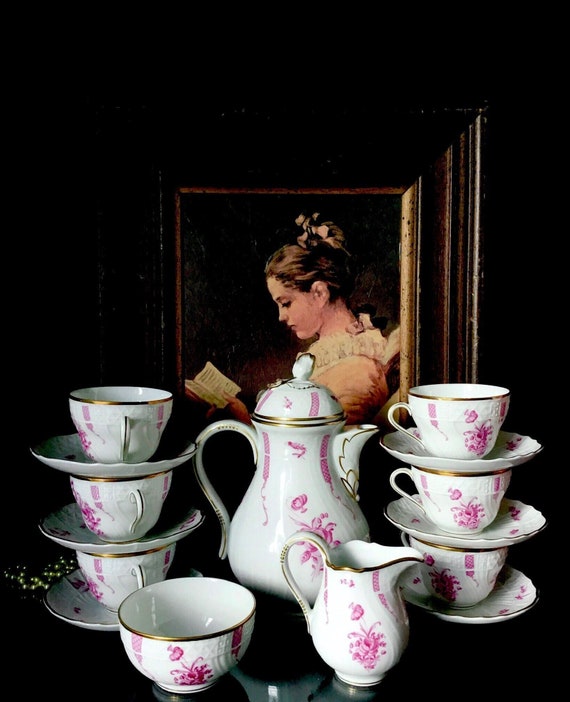 Dresden Hutschenreuther Selb Porcelain Antique Tea Set With Pink