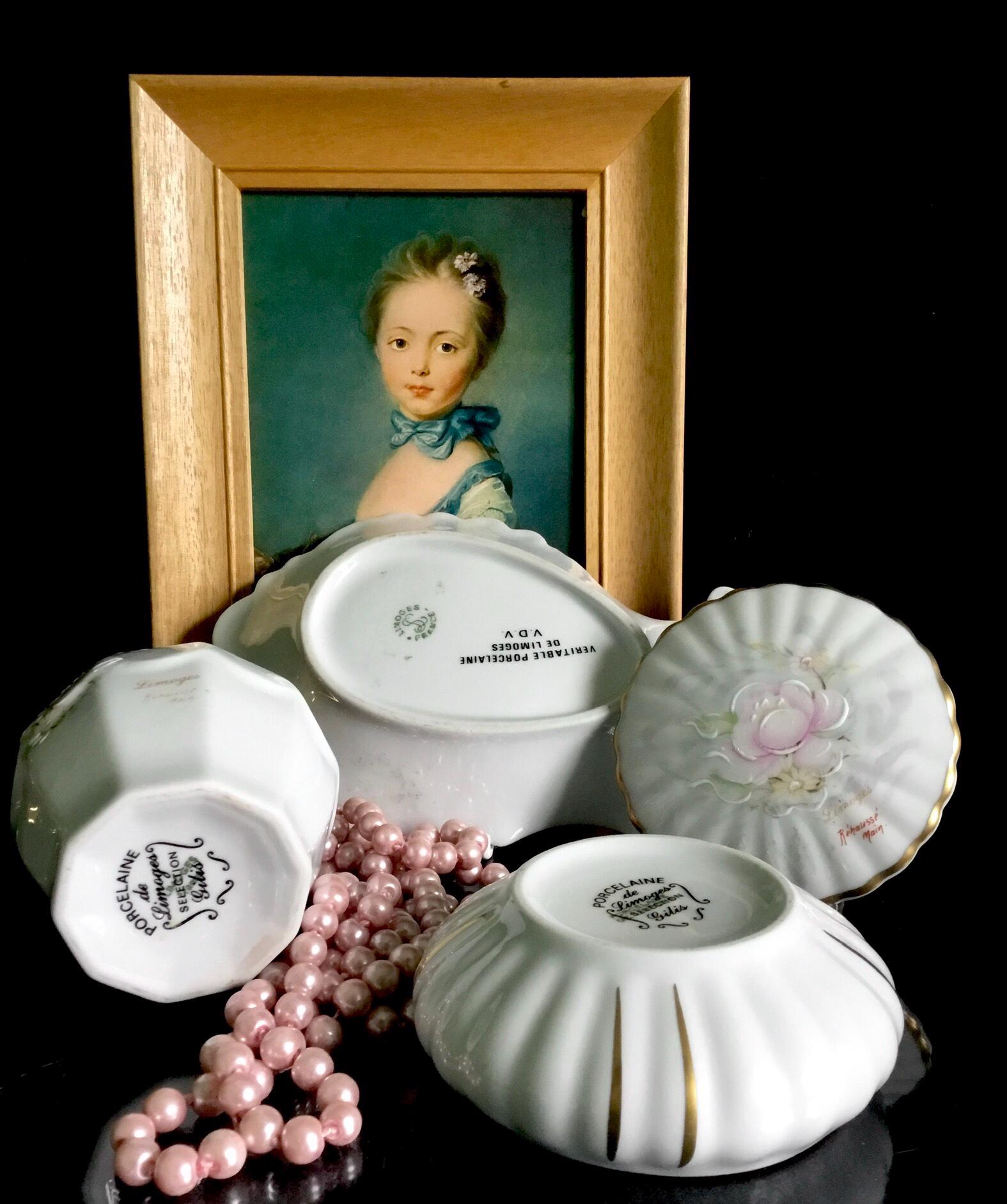 Limoges Porcelain Vintage Floral Set Perfume Jewlery Box and
