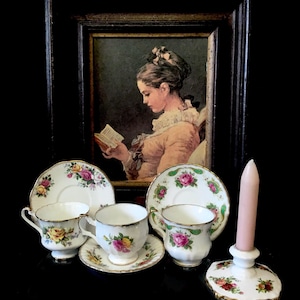Paragon Bone china English Porcelain  vintage floral tea cup/Royal Albert bone China candlestick with roses.
