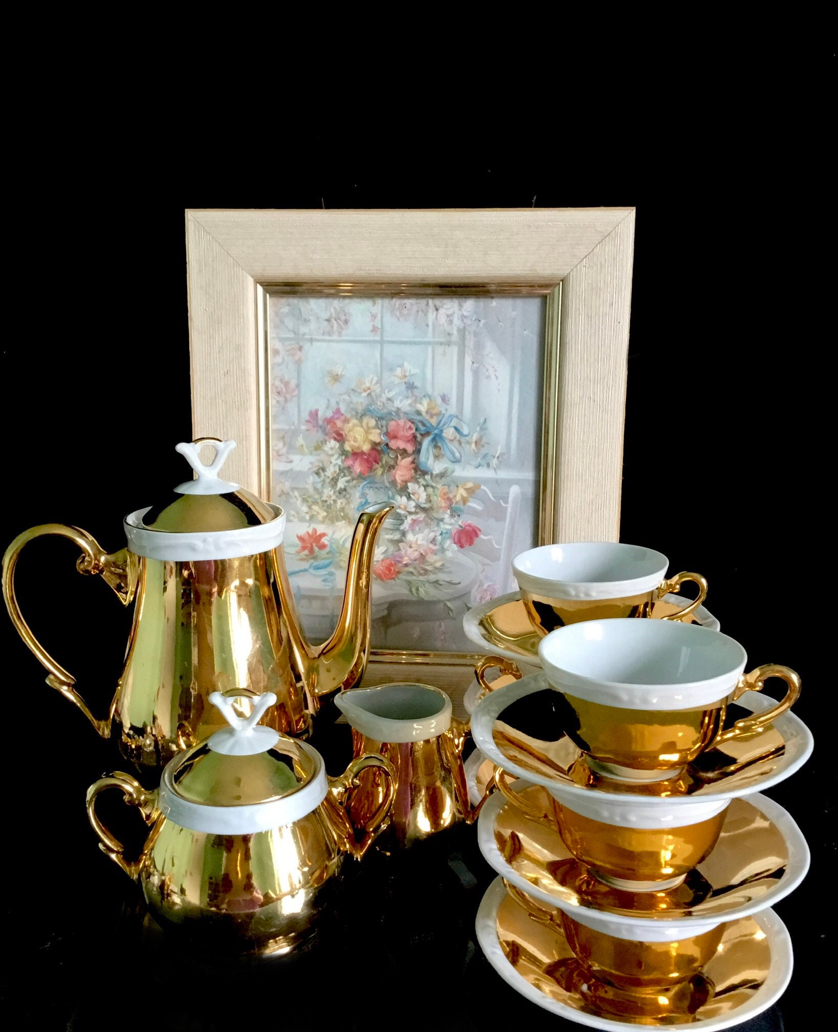 Bavaria Porcelain Antique Tea Set Porcelain in Golden Color and White ...