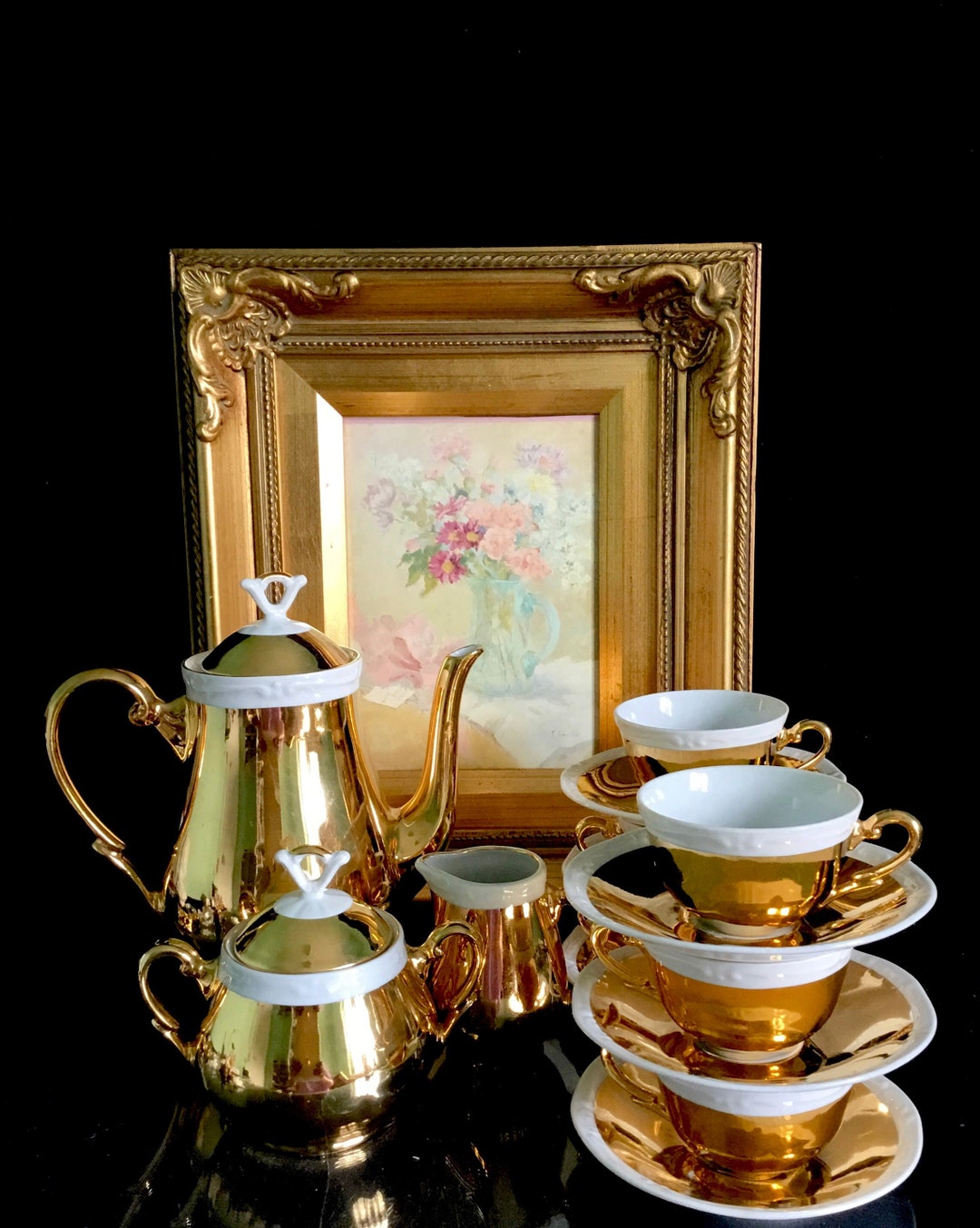 Bavaria Porcelain Antique Tea Set Porcelain in Golden Color and White ...