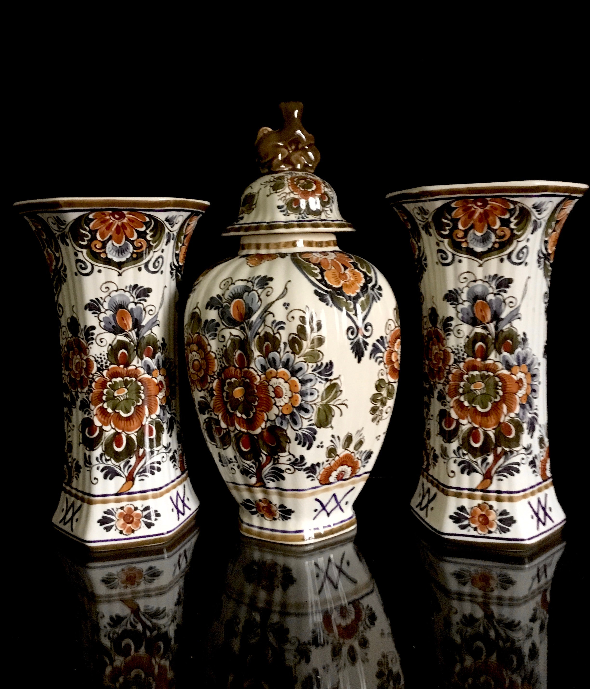 Delft Vintage Flora Keramiek Delfts Polychrome Porcelain Set Vases