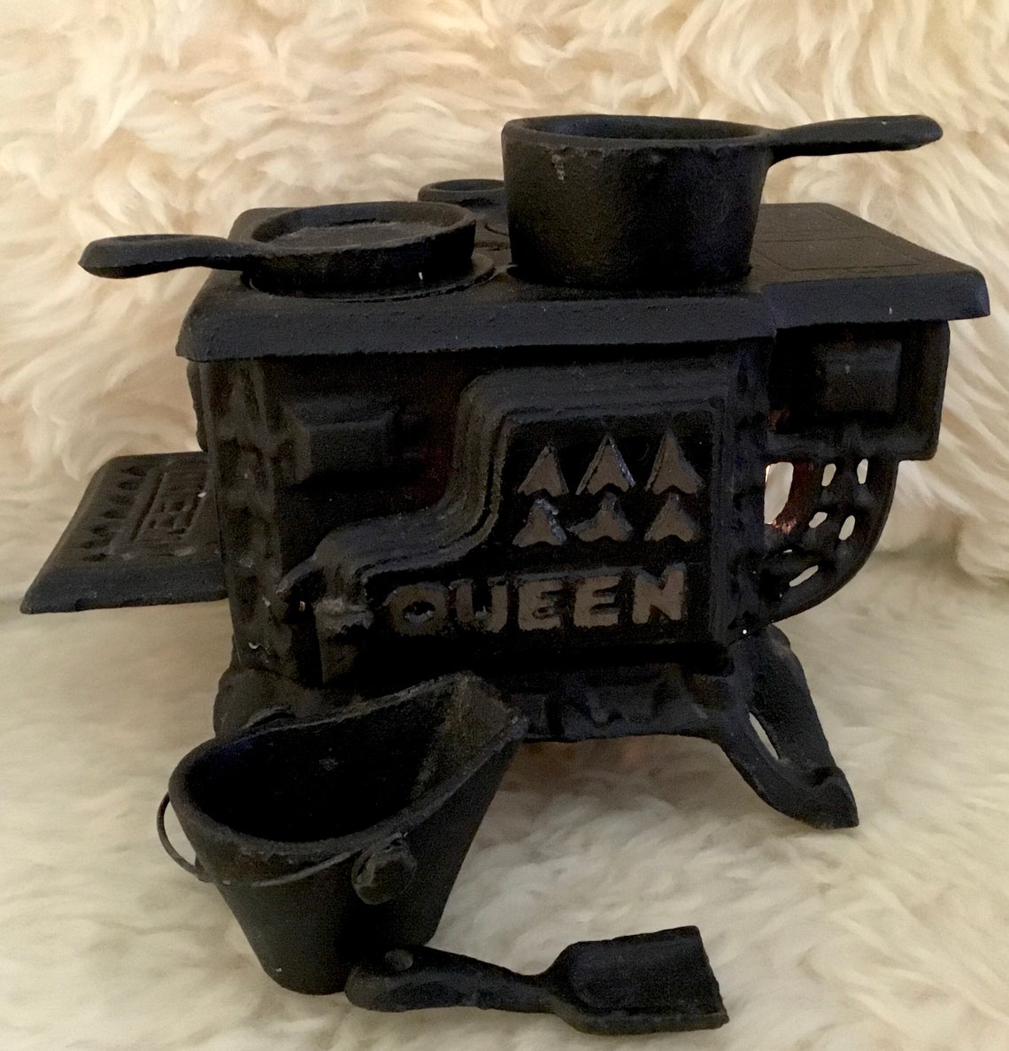 Antique Queen Brand Cast Iron Stove Toy With Iron Pots From Etsy