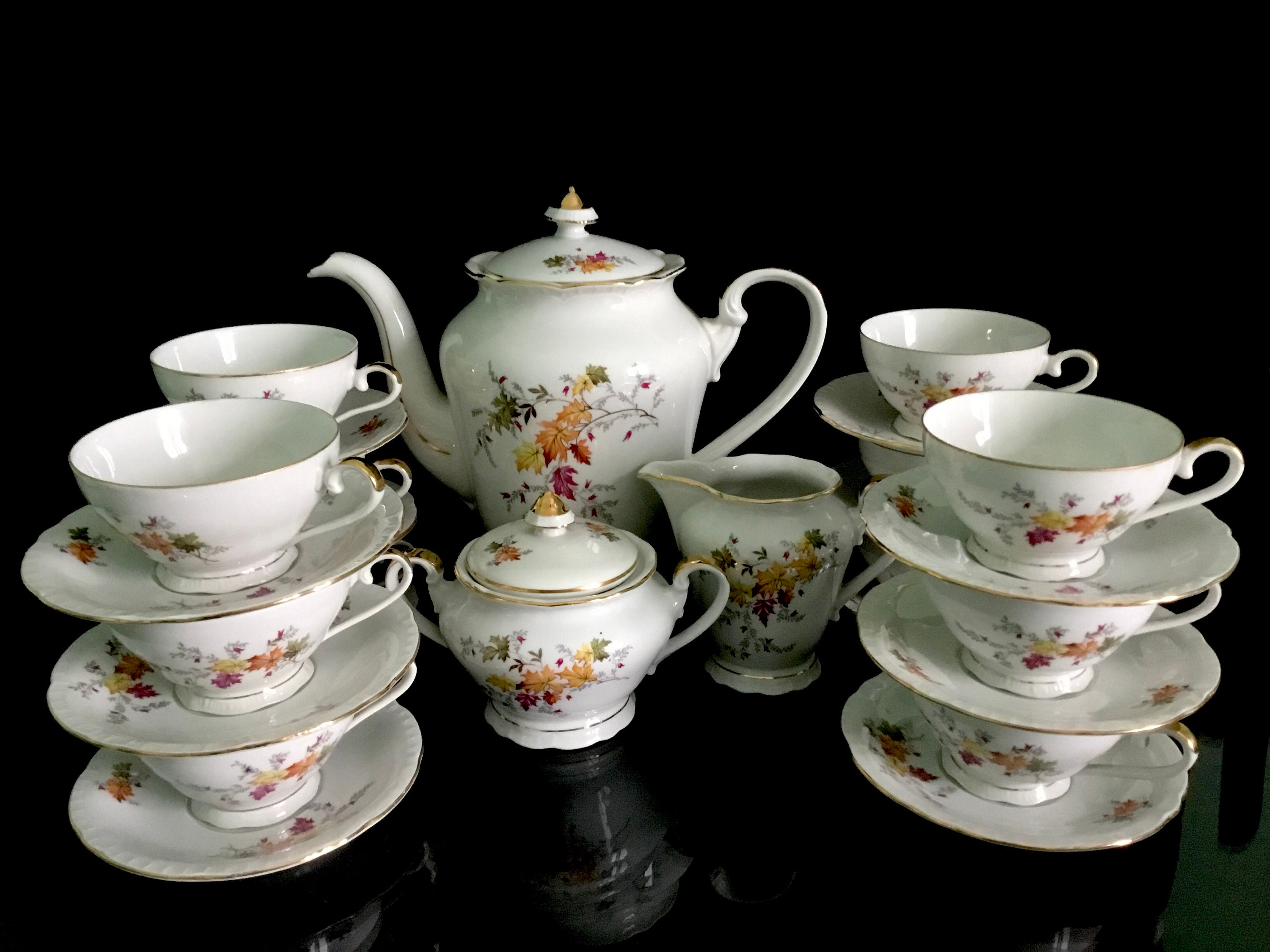 Bohemia Porcelain antique tea set with autumn flowers. Rare Etsy