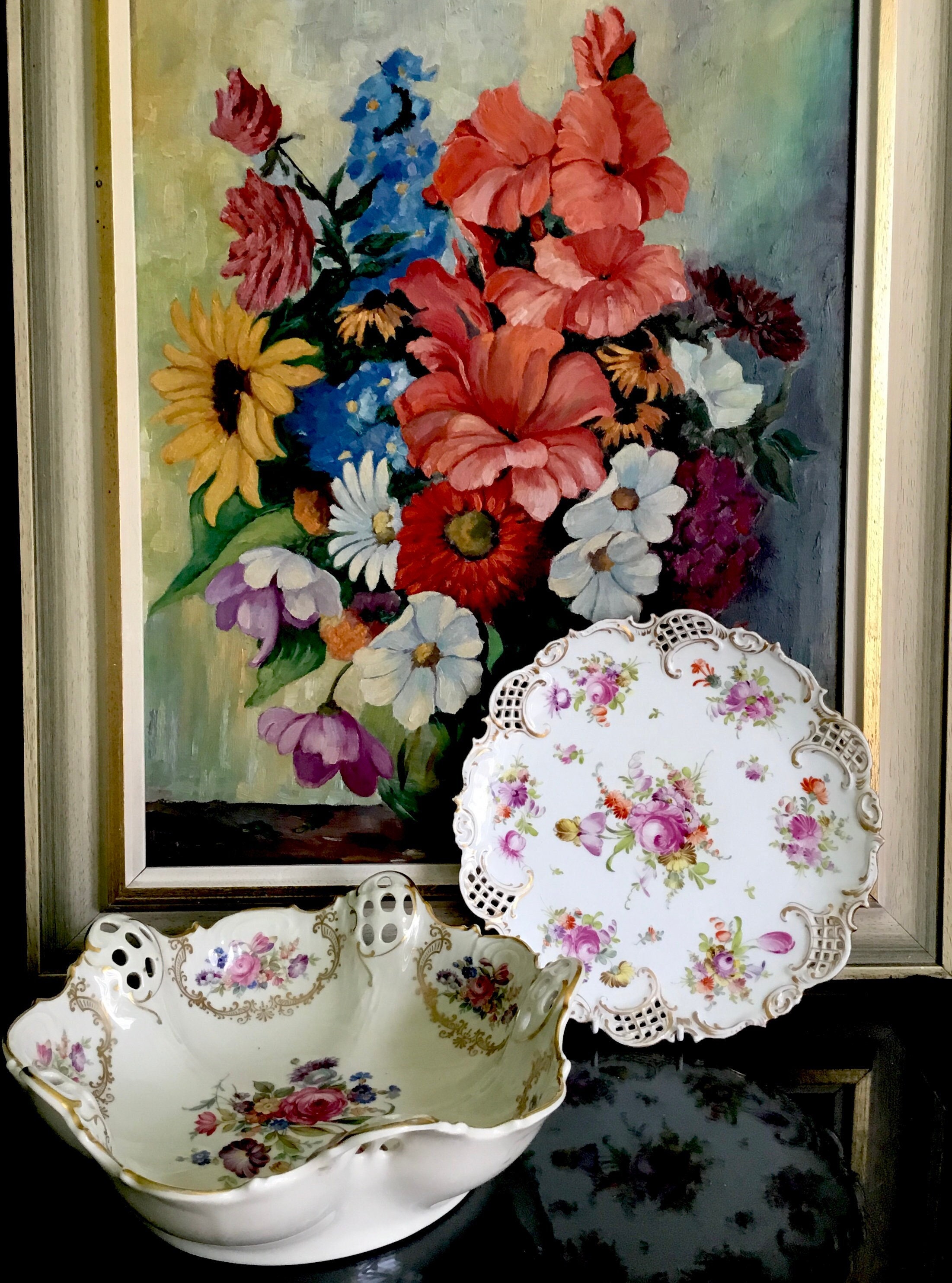 ドレスデンプレート中皿ヴィンテージドイツ花柄アンティーク