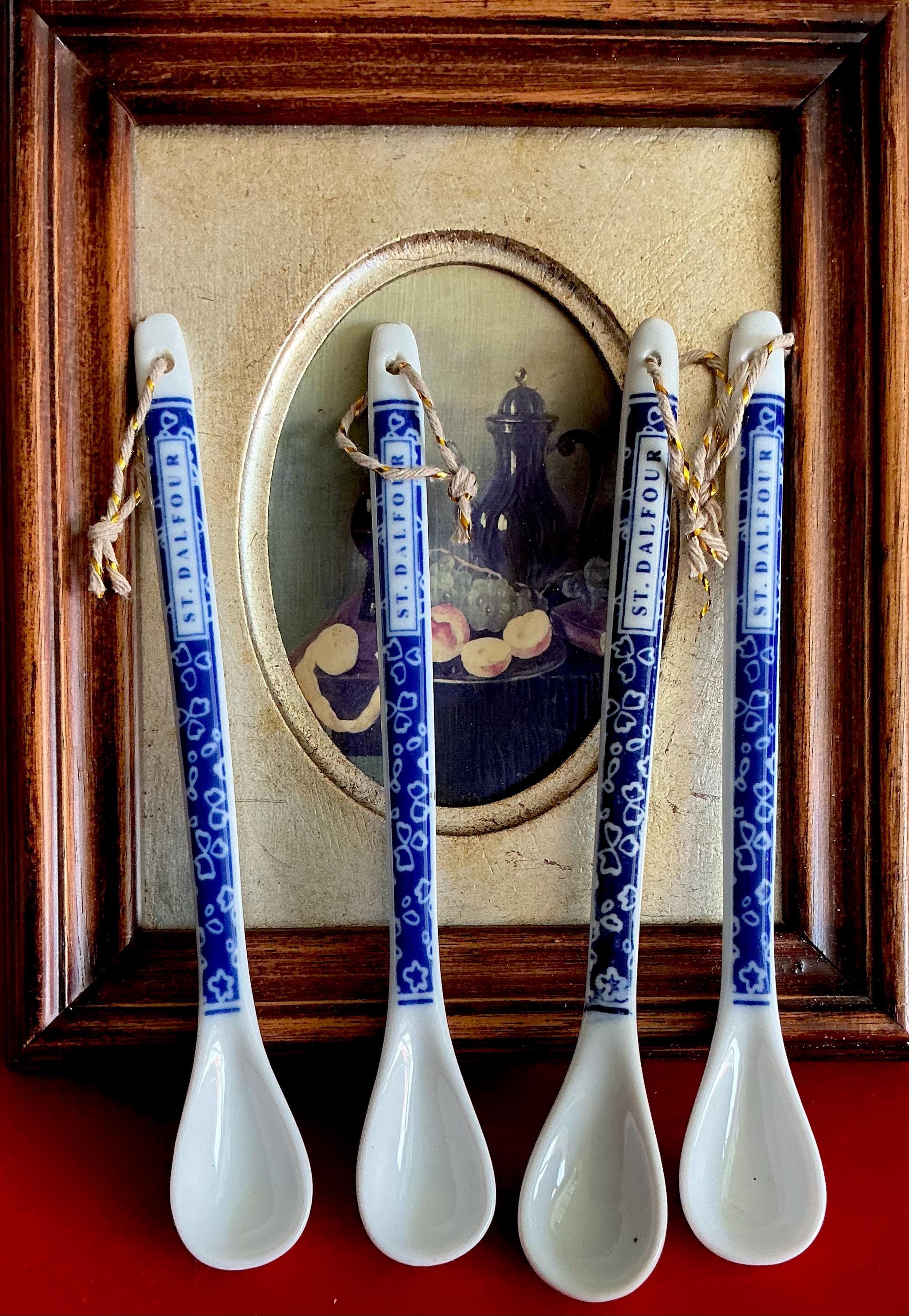 spoon 4点 Vintage St Dalfour Porcelain French Jam Spoon With Blue and White