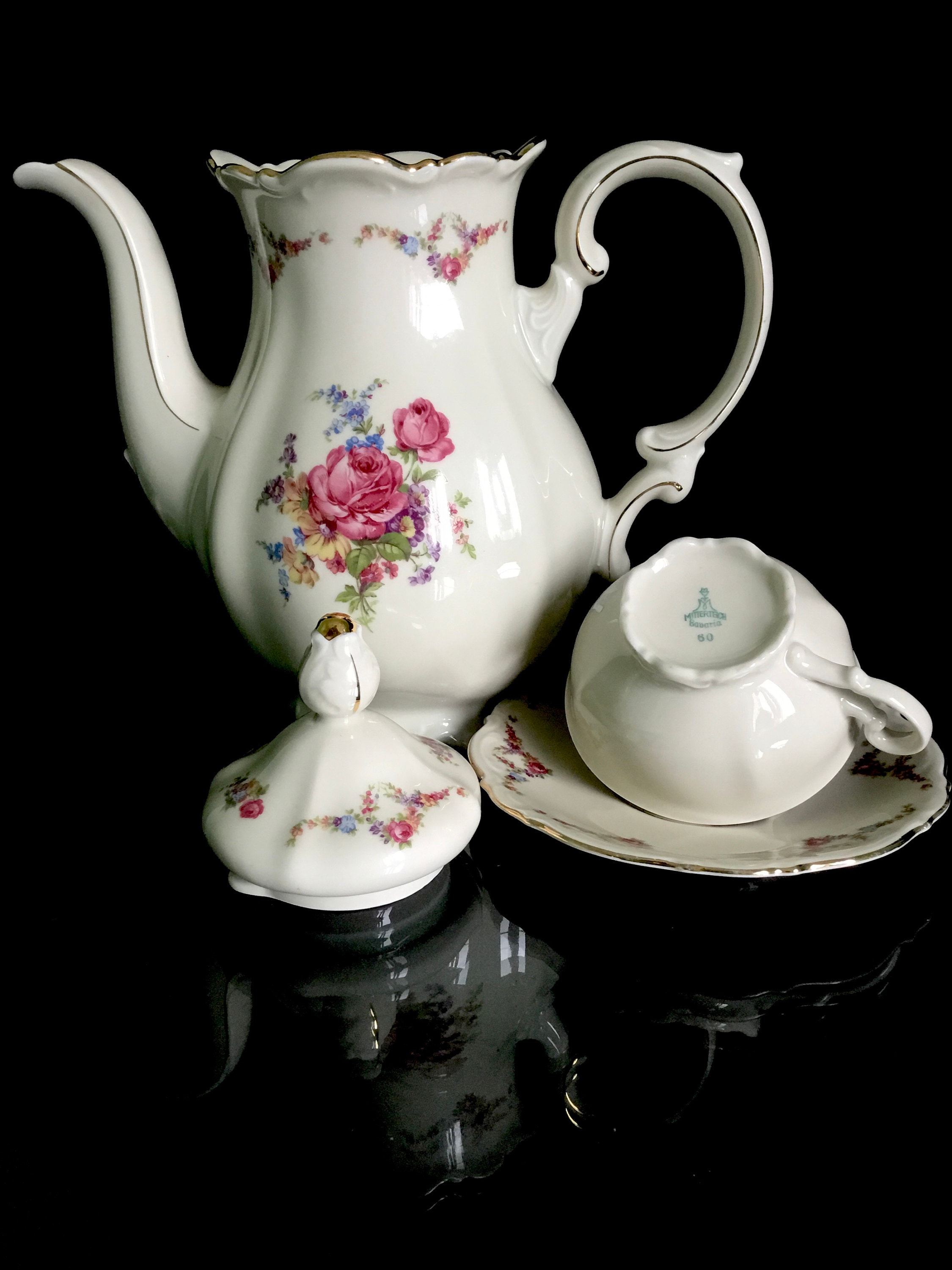 German Porcelain Bavaria antique floral tea set Etsy