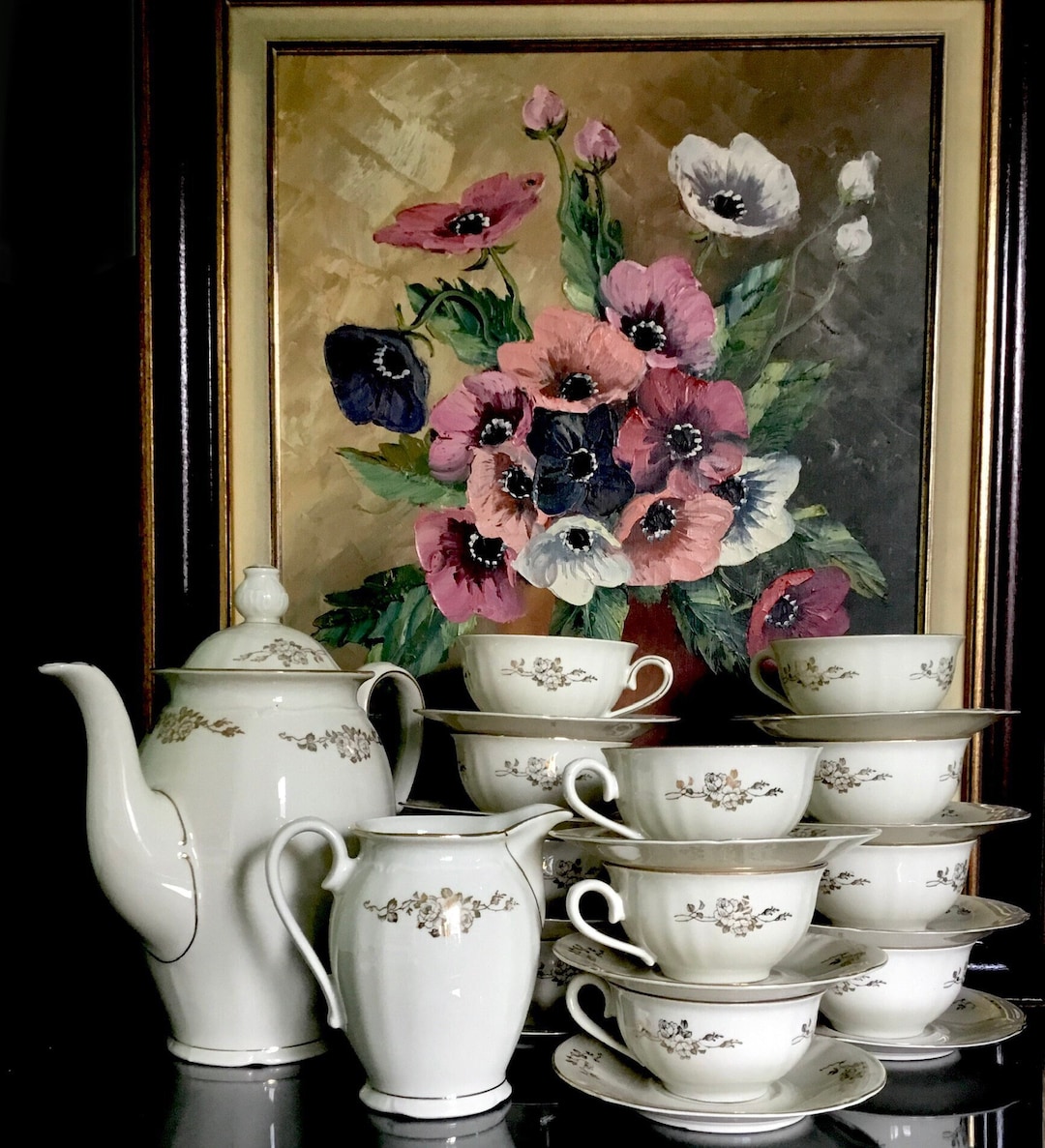 Bavaria US Zone Porcelain Antique Tea Set Milk Cream With Golden Colors ...