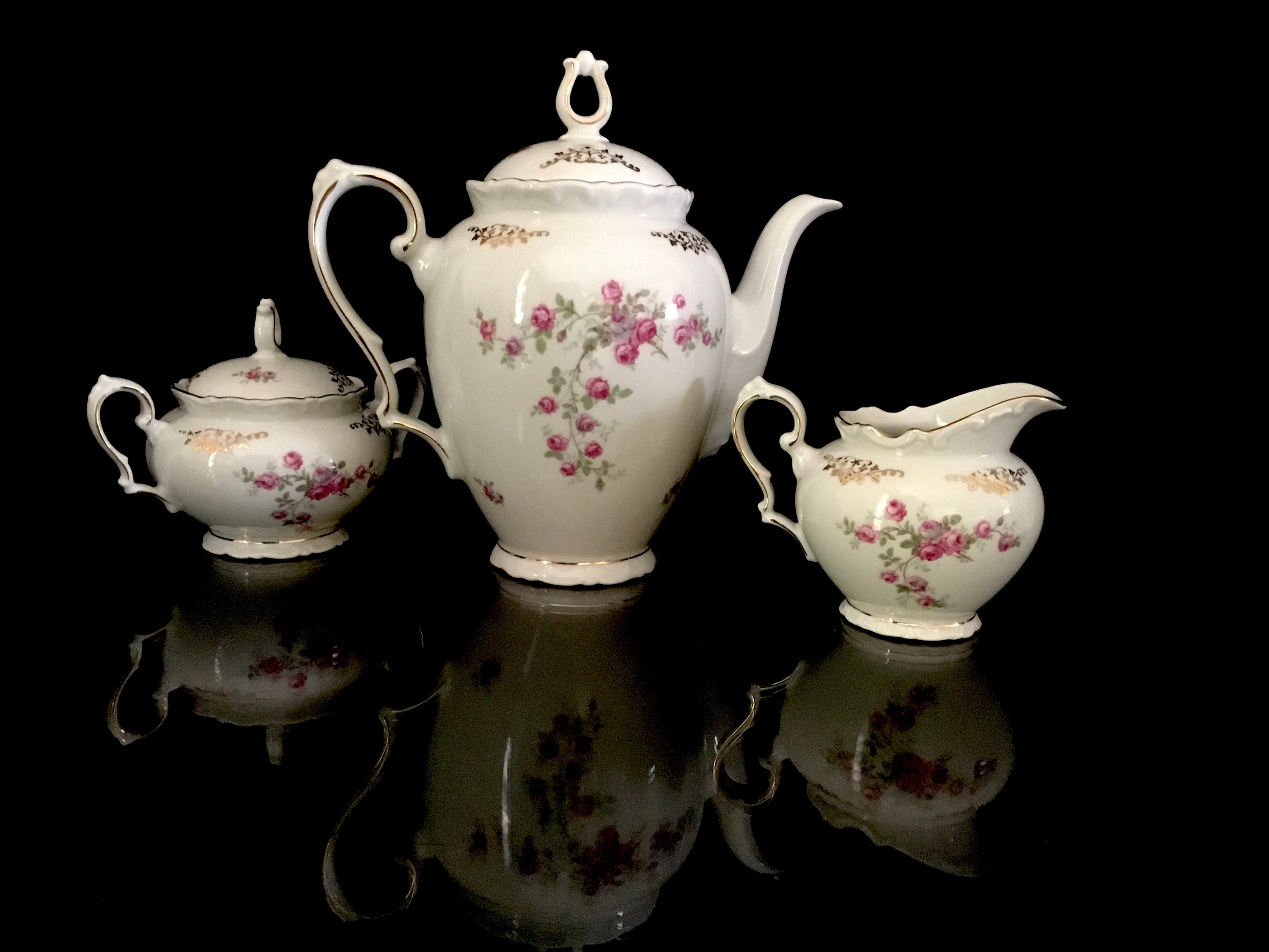 German porcelain antique floral tea set Etsy