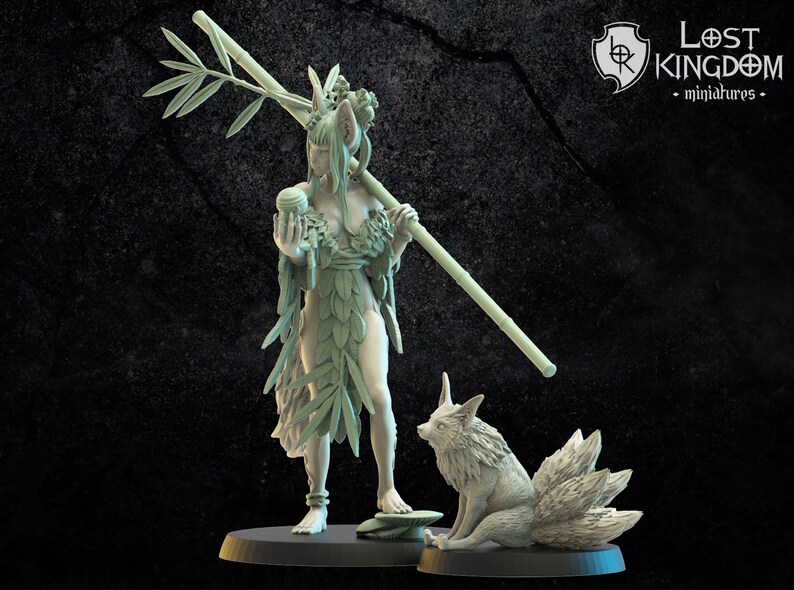Kitsune Druid with familiar Fox 28mm Elf Resin Miniature Lost Etsy