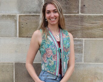 Floral Jacquard Vest: Hand-beaded 70s Style Waistcoat - Etsy