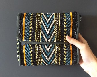 Art Deco Aztec Inspired Purse, Geometric Designer Clutch, Hand Beaded Evening Bag