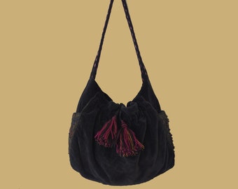 Velvet Shoulder Bag, Midnight Rose Velvet Purse, 70s Vegan Velvet Shoulder Bag, Midnight Rose Velvet Purse, 70s Vegan