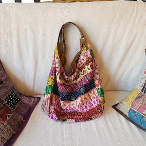 Large Silk Shoulder Bag, LIMITED EDITION Vintage Silk Bag, Antique Silk Designer Bag, Special Gift for Her, Kantha Silk Shopper, Large Tote
