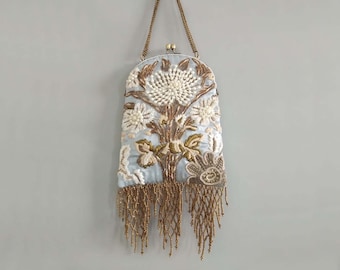 Bolso de boda victoriano con perlas: bolso de mano nupcial barroco con cuentas