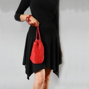 Perlen Häkeltasche, Vintage Silber Handtasche, Abendtasche, Kordelzug Abendtasche, Hochzeit Accessoire, Mutter der Braut Handtasche Scarlet