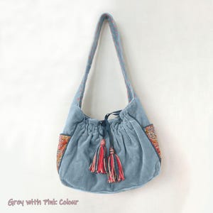 NEUE Graue Samt Umhängetasche, Graue Witchy Hippy Handtasche, Schiefergraue Samt Schlagboden Slouch, Winter Hobo Bag, Graue Samt Handtasche