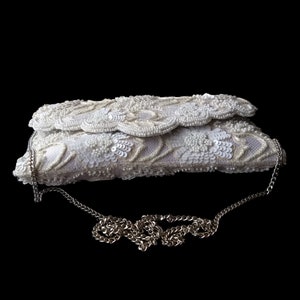 Cartera de novia Santana con encaje marfil bordado en 3D, cartera de novia blanca, bolso de novia con cuentas, cartera de novia vintage