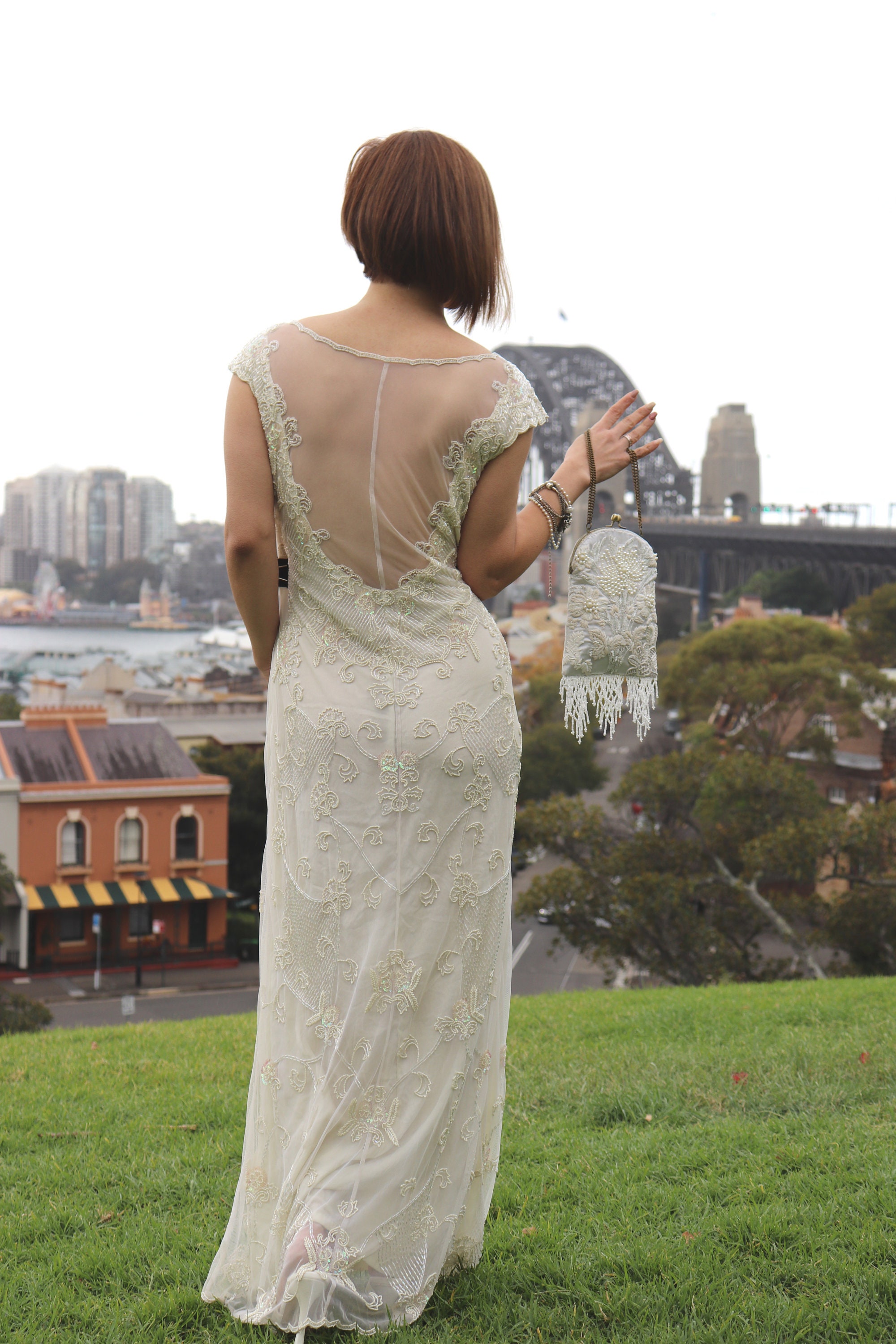 Pearl Beaded Clutch Purse Bag Bridal Wedding Vintage 50s Made in Japan  Ivory Satin Lining Zip Closure