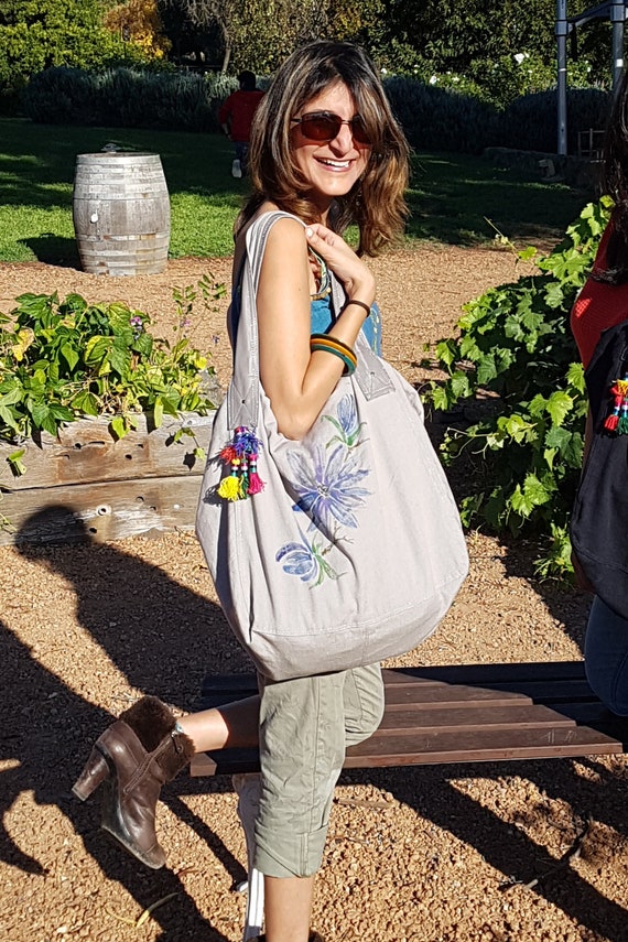 Sac à main surdimensionné, grand sac fourre-tout Boho peint à la