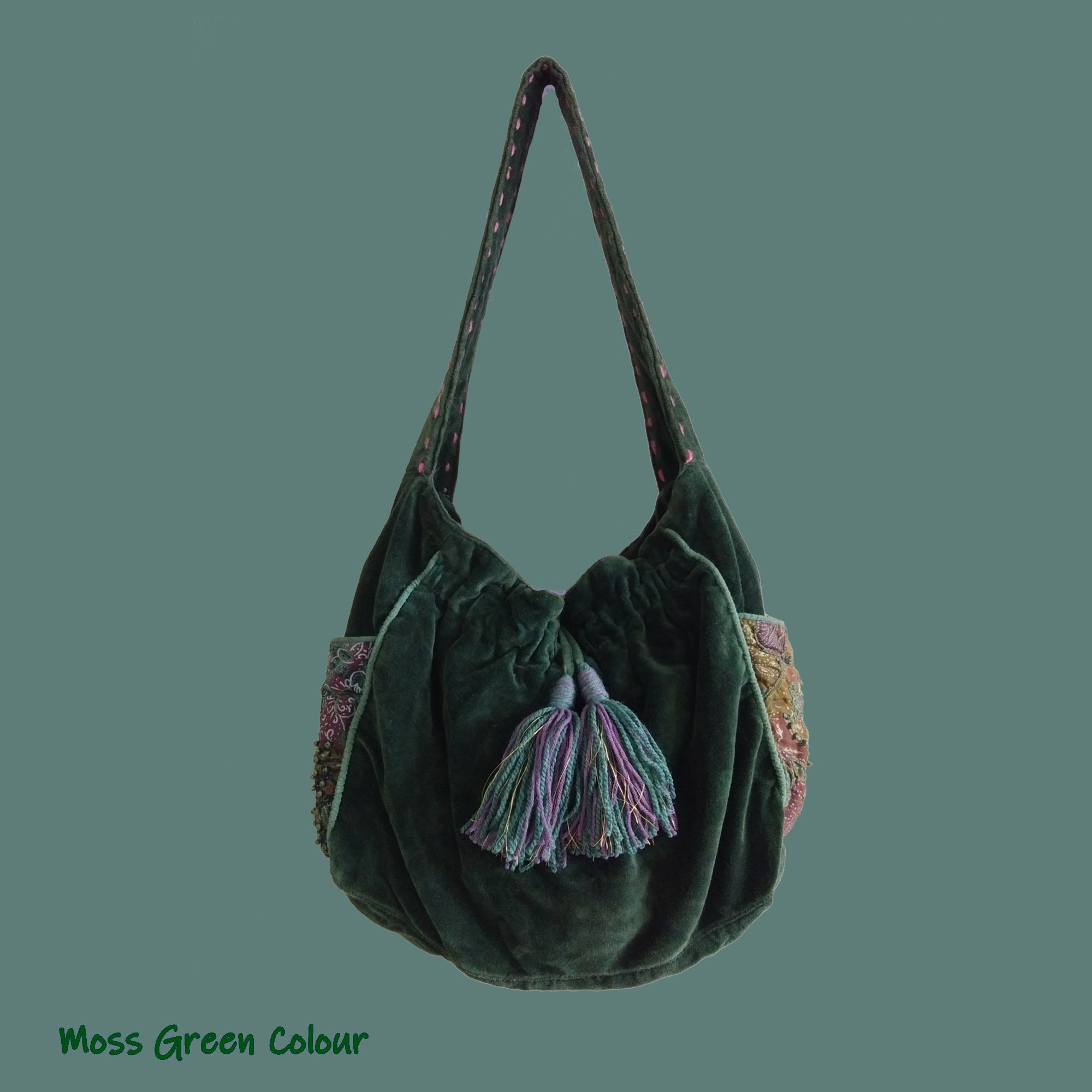 IN STOCK Earthy Velvet Shoulder Bag Moss Green Vintage 70s 