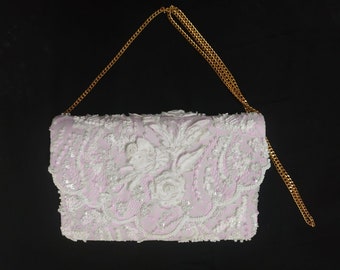 Clutch nupcial personalizado para Gloria: bolso de novia Lacy Rose, clutch Brooklyn Rose, bolso de boda con cuentas de color blanco puro, bolso de encaje de rosa blanca