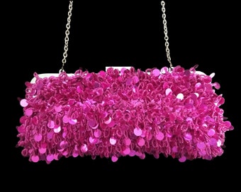 Rosa Clutch Tasche, Fuchsia Abendtasche, Indische Hochzeit Tasche, Brautjungfer Geschenk, Hand Perlen Pailletten Geldbörse, 1950er Jahre Vintage Stil Tasche