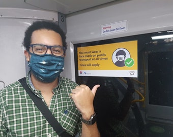 Katoenen gezichtsmasker voor openbaar vervoer: herbruikbaar, wasbaar, filterzak