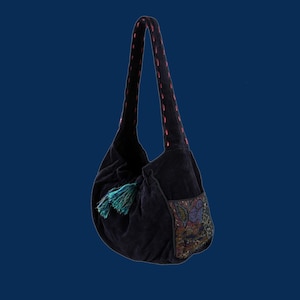 Velvet Shoulder Bag, Navy Blue Vintage 70s Vegan Hippie, Bell Bottom ...